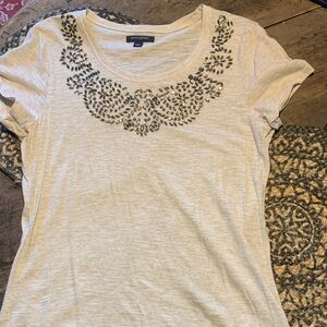 Luxe Banana Republic Heathered Cream Gem Embellished Tee